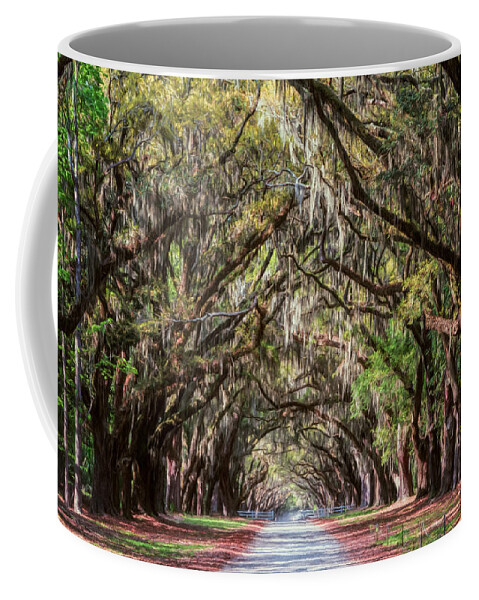 Savannah Coffee Mug featuring the photograph Wormsloe Plantation Oaks by Joan Carroll