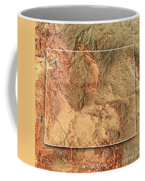 Wyoming Coffee Mug featuring the digital art Wyoming State USA 3D Render Topographic Map Border by Frank Ramspott