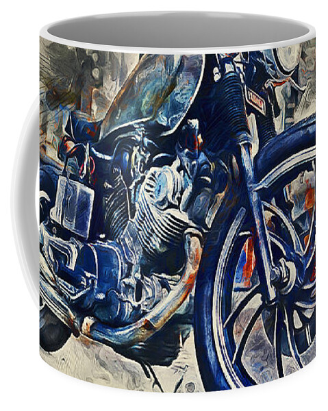 Motorbike Coffee Mug featuring the mixed media Yamaha Motorbike by Ian Mitchell