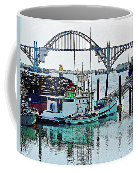 Yaquina Bay Coffee Mug featuring the digital art Yaquina Bay LIVE CRAB by Gary Olsen-Hasek