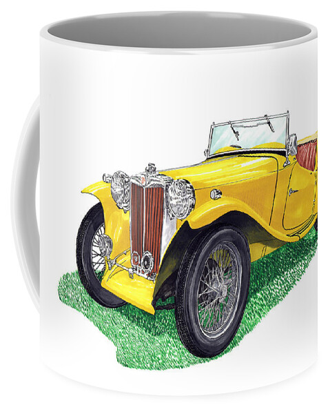 The Mg Tc Midget Coffee Mug featuring the painting Yellow 1949 M G T C Midget by Jack Pumphrey