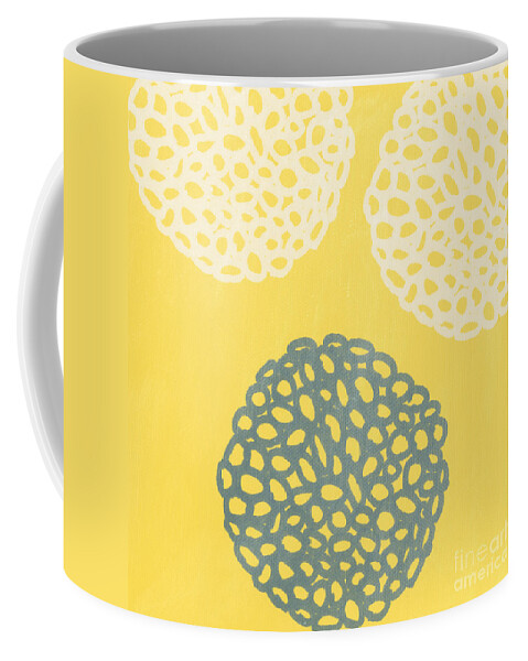 Yellow Coffee Mug featuring the painting Yellow and Gray Garden Bloom by Linda Woods