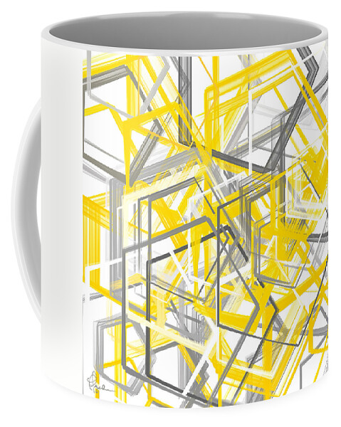 Yellow Coffee Mug featuring the painting Yellow And Gray Geometric Shapes Art by Lourry Legarde