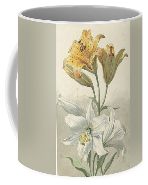 Yellow And White Lilies Coffee Mug featuring the painting Yellow and White Lilies by Willem van