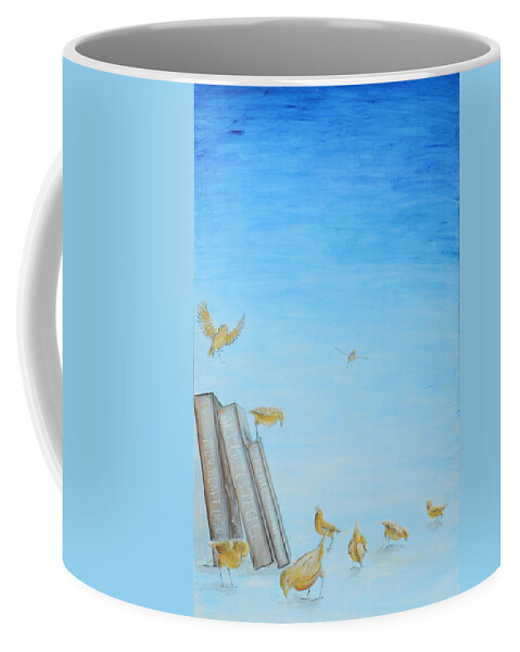 Canaries Coffee Mug featuring the painting Yellow Birds in the Blue3 by Nik Helbig