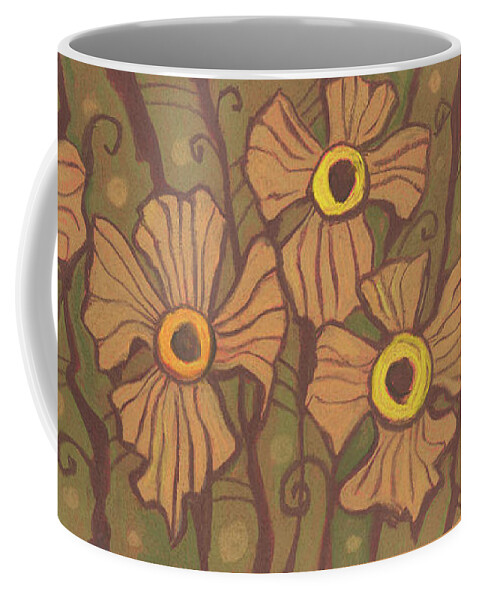 Flower Coffee Mug featuring the pastel Yellow-eyed flowers by Julia Khoroshikh
