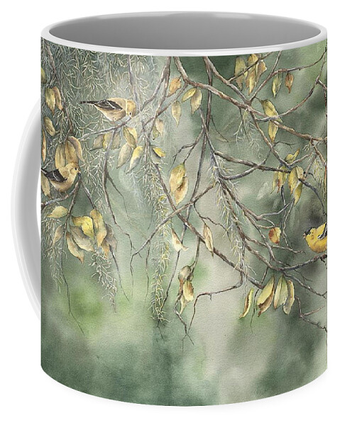 Yellow Finch Coffee Mug featuring the painting Yellow Finch by Mary McCullah