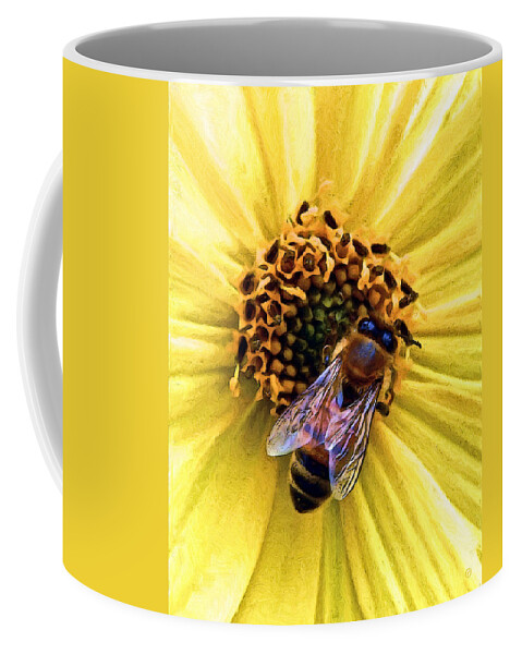 Honeybee Coffee Mug featuring the digital art Yellow Flower Bee by Gary Olsen-Hasek