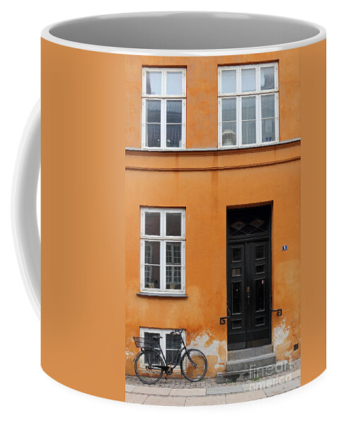 Copenhagen Denmark Yellow House Bike Orange Coffee Mug featuring the photograph The Orange House Copenhagen Denmark by Julia Gavin