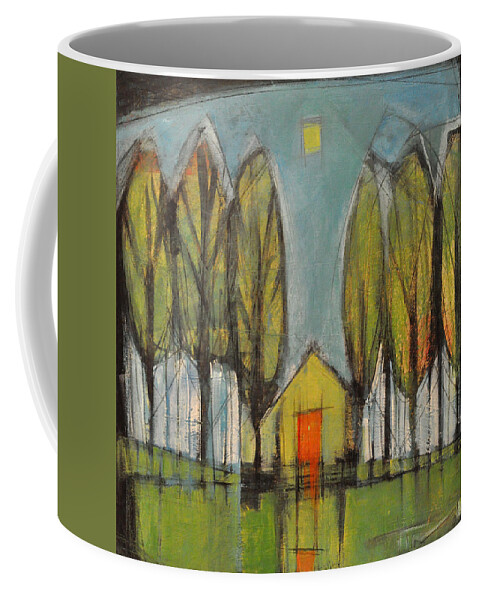 House Coffee Mug featuring the painting Yellow House Red Door by Tim Nyberg