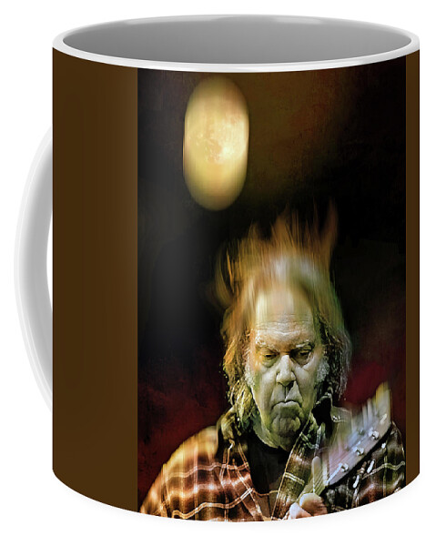 Neil Young Coffee Mug featuring the digital art Yellow Moon on the Rise by Mal Bray