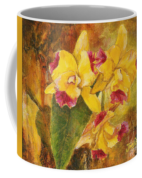 Impressionistic Coffee Mug featuring the painting Yellow Orchids Acrylic by Janis Lee Colon