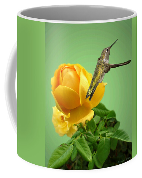 Bird Coffee Mug featuring the photograph Yellow Rose and Hummingbird 2 by Joyce Dickens