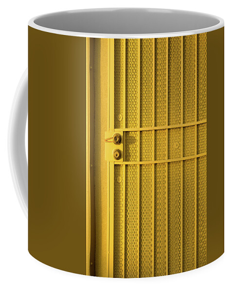 Yellow Coffee Mug featuring the photograph Yellow Security Door Venice Beach California by David Smith