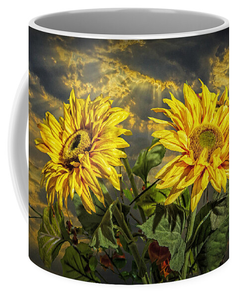 Art Coffee Mug featuring the photograph Yellow Sunflowers with Sunbeams by Randall Nyhof