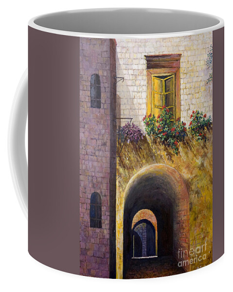 Old Window Coffee Mug featuring the painting Yellow Window by Lou Ann Bagnall