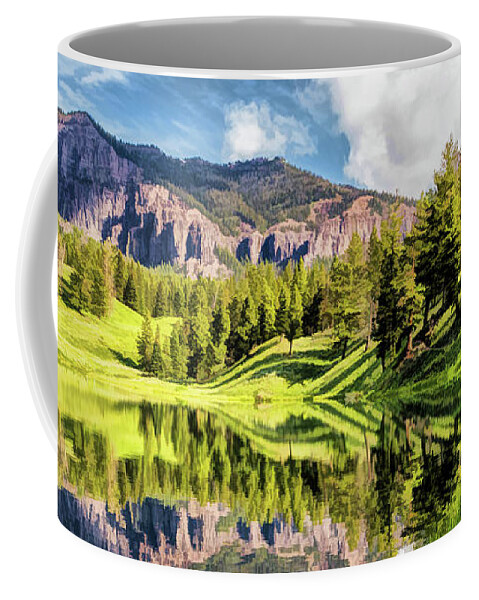 Yellowstone Coffee Mug featuring the painting Yellowstone National Park Trout Lake by Christopher Arndt
