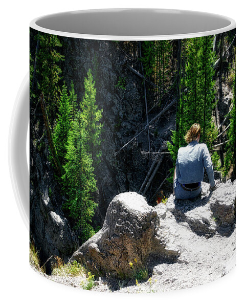 Firehole Falls Coffee Mug featuring the photograph Yellowstone Park Sitting High At Firehole Falls In August by Thomas Woolworth