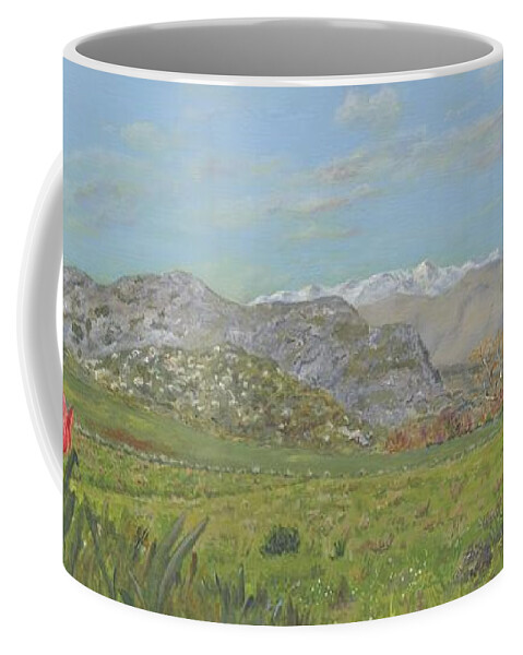 Crete Coffee Mug featuring the painting Yious Kambos, Central Crete by David Capon