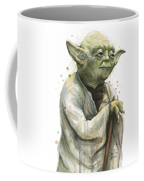 #faatoppicks Coffee Mug featuring the painting Yoda Watercolor by Olga Shvartsur