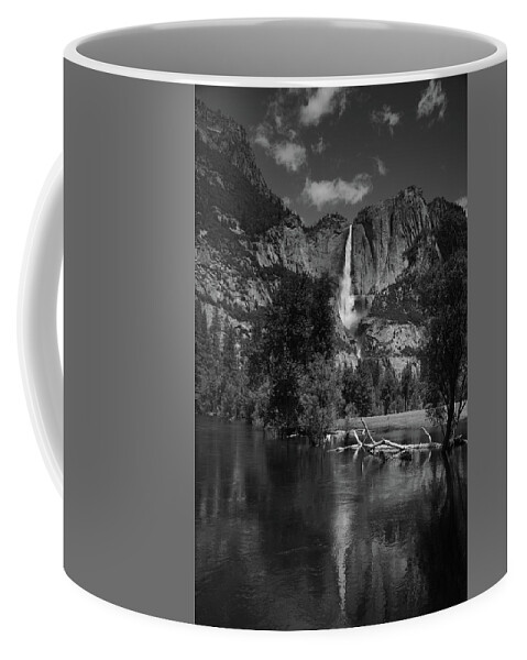 Yosemite Falls From Swinging Bridge Coffee Mug featuring the photograph Yosemite Falls from Swinging Bridge in Black and White by Raymond Salani III