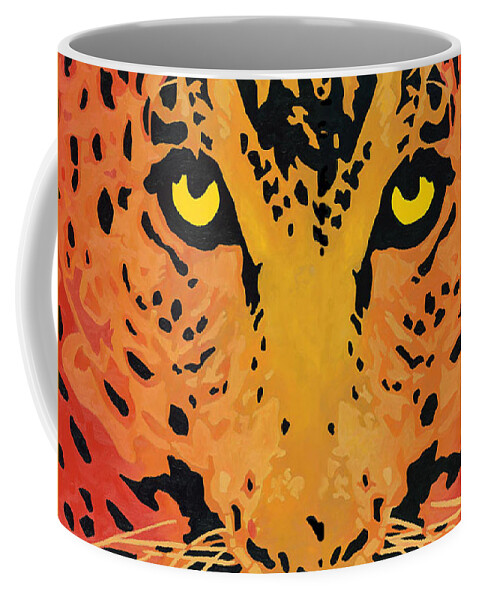 Leopard Coffee Mug featuring the painting You Are Being Watched by Cheryl Bowman