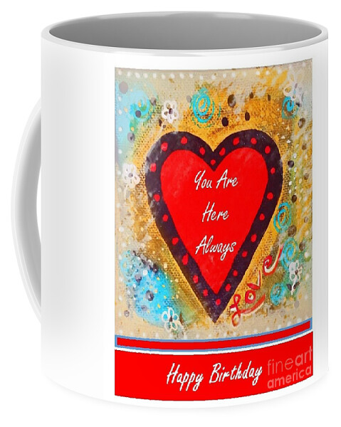 Card Coffee Mug featuring the mixed media You Are Here Happy Birthday by Sharon Williams Eng