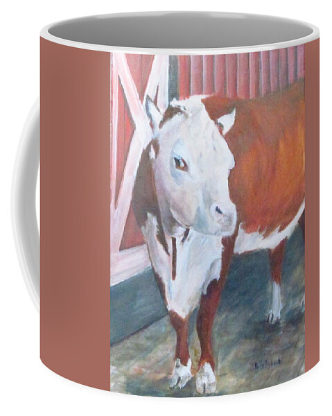 Cow Coffee Mug featuring the painting You Lookin At Me by Paula Pagliughi