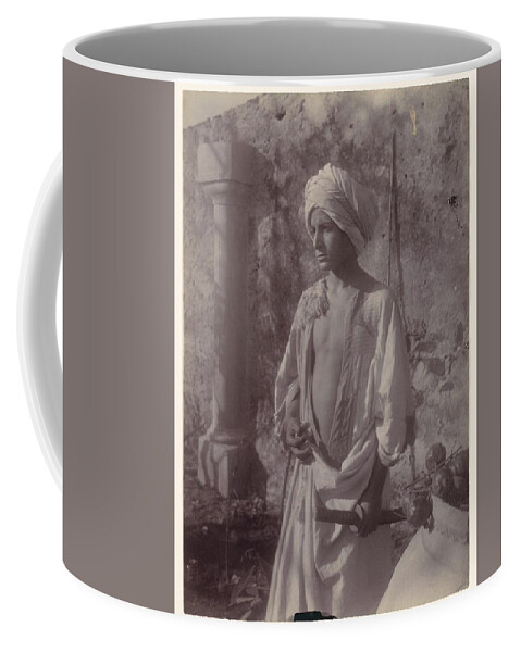 [young Man In White Robe And Head Gear Holding Scabbard Coffee Mug featuring the painting Young Man in White Robe and Head Gear Holding Scabbard by MotionAge Designs