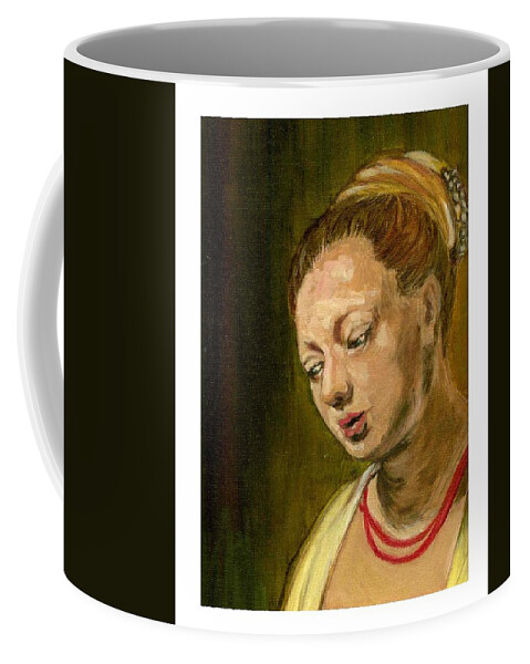 Rembrandt's Painting Coffee Mug featuring the painting Young woman by Asha Sudhaker Shenoy