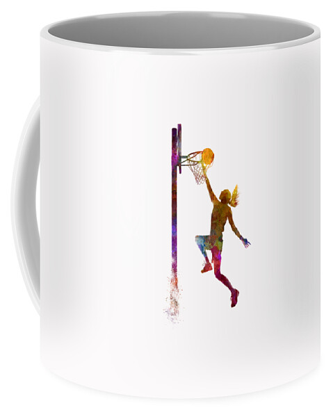 Young Woman Player In Watercolor Coffee Mug featuring the painting Young woman basketball player 04 in watercolor by Pablo Romero