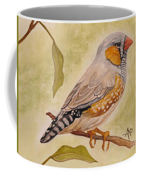 Zebra Finch Coffee Mug featuring the painting Zebra Finch Watercolor by Angeles M Pomata