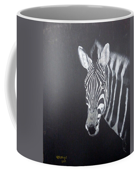 Zebra Coffee Mug featuring the painting Zebra by Richard Le Page