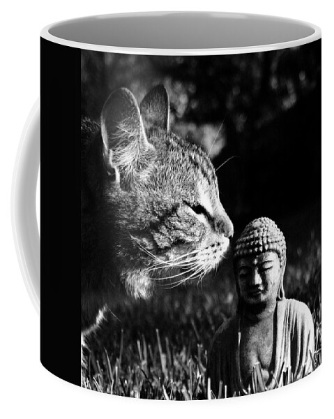 Cat Coffee Mug featuring the photograph Zen Cat Black and White- Photography by Linda Woods by Linda Woods