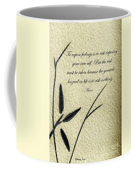 Abstract Coffee Mug featuring the mixed media Zen Sumi 4m Antique Motivational Flower Ink on Watercolor Paper by Ricardos by Ricardos Creations