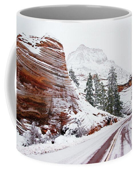 Zion Coffee Mug featuring the photograph Zion Road in Winter by Daniel Woodrum