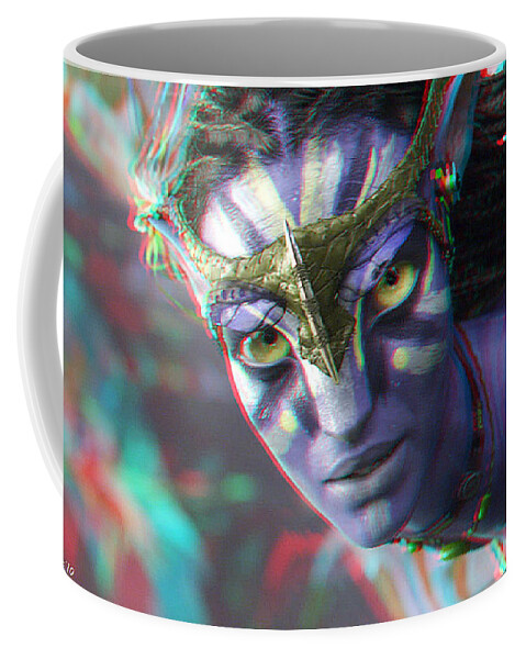 3d Coffee Mug featuring the photograph Zoe Saldana - Neytiri - Use Red and Cyan 3D glasses by Brian Wallace