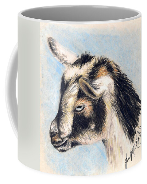Nigerian Dawrf Coffee Mug featuring the drawing Zoey The Goat by Scarlett Royale