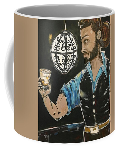 Bartender Coffee Mug featuring the painting A Stiff One featuring Rich by Roxy Rich