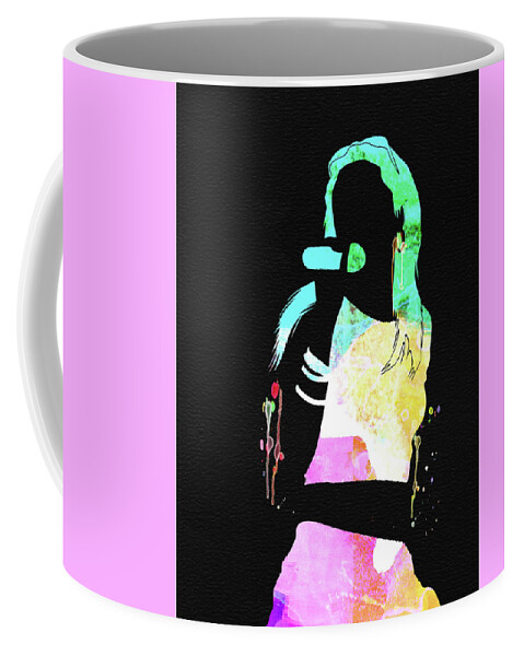 Aaliyah Coffee Mug featuring the mixed media Aaliyah Watercolor by Naxart Studio