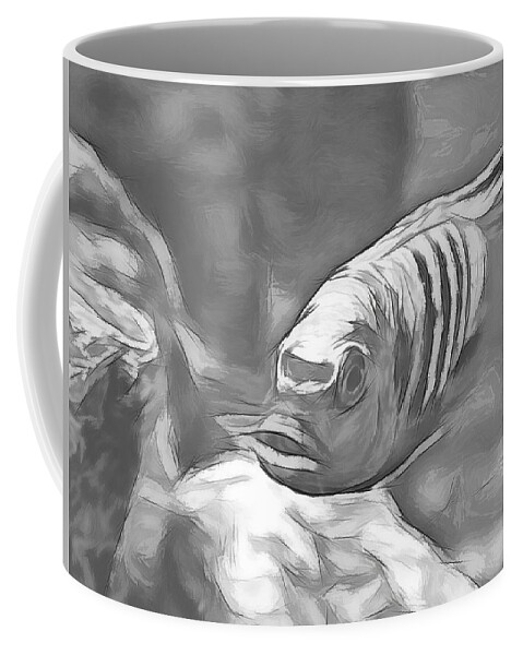 African Cichlid Coffee Mug featuring the digital art African Cichlid Blue Zebra Sketch #1 by Don Northup