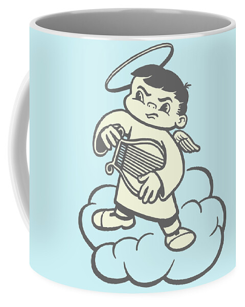 Angel Coffee Mug featuring the drawing Angry Angel With Harp #1 by CSA Images