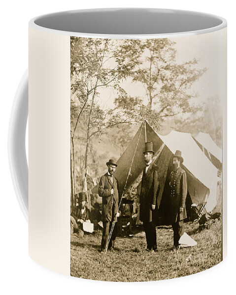 Union Coffee Mug featuring the painting Antietam, Md. Allan Pinkerton, President Lincoln, and Maj. Gen John A. McClernand #1 by 