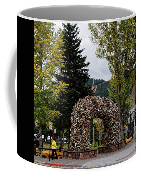Antler Arch Square Coffee Mug featuring the photograph Antler Arch Jackson Hole by Shirley Mitchell