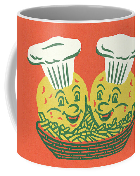 Accessories Coffee Mug featuring the drawing Basket of Hamburger Characters and French Fries #1 by CSA Images