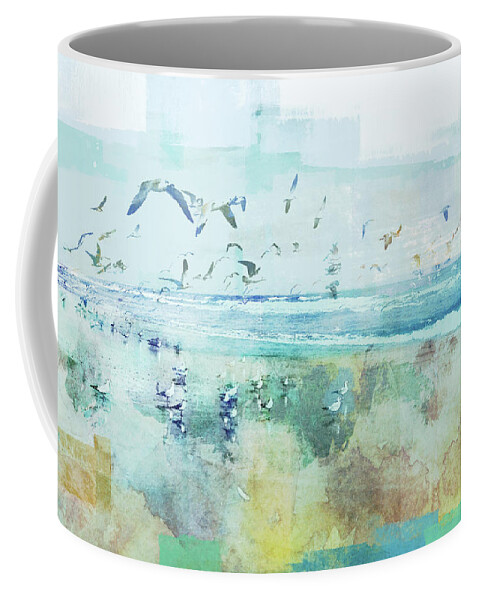 Beach Coffee Mug featuring the painting Beach Day Birds by Dan Meneely