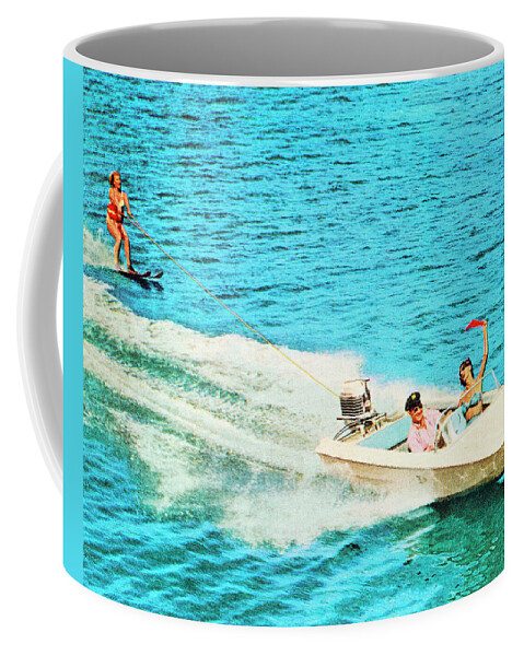 Activity Coffee Mug featuring the drawing Boat and Waterskier #1 by CSA Images