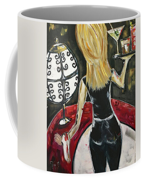 Bartender Coffee Mug featuring the painting Bottoms Up featuring Roxy Rich #1 by Roxy Rich