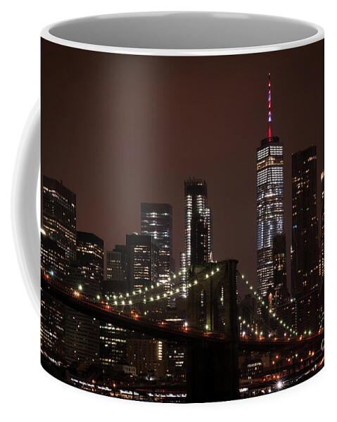 Brooklyn Bridge At Night 2 Coffee Mug featuring the photograph Brooklyn Bridge at Night 2 #1 by Sanjeev Singhal