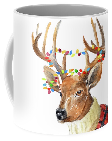 Christmas Coffee Mug featuring the painting Christmas Lights Reindeer Sweater by Lanie Loreth
